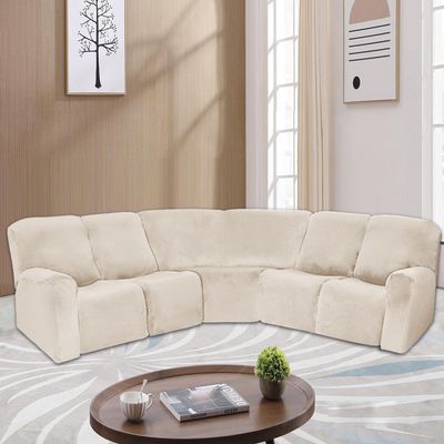 7Pcs L Shape Sectional Recliner Sofa Covers, 5 Seat Stretch Couch Cover for Reclining Couch Reclining Sofa Slipcover Furniture Protector for Living Room