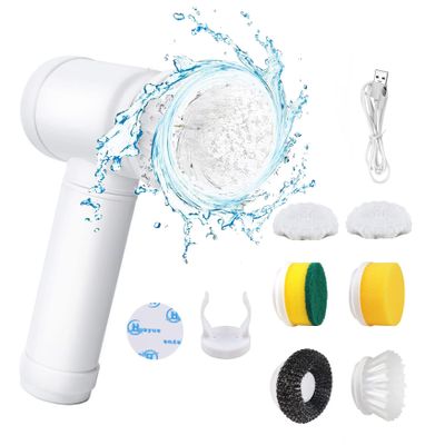 Household Electric Spin Scrubber, Cordless Power Cleaning Brush with 6 Replaceable Brush Heads, Handheld Shower Cleaner Brush, Rechargeable Scrub Brush for Kitchen, Bathroom, Wall