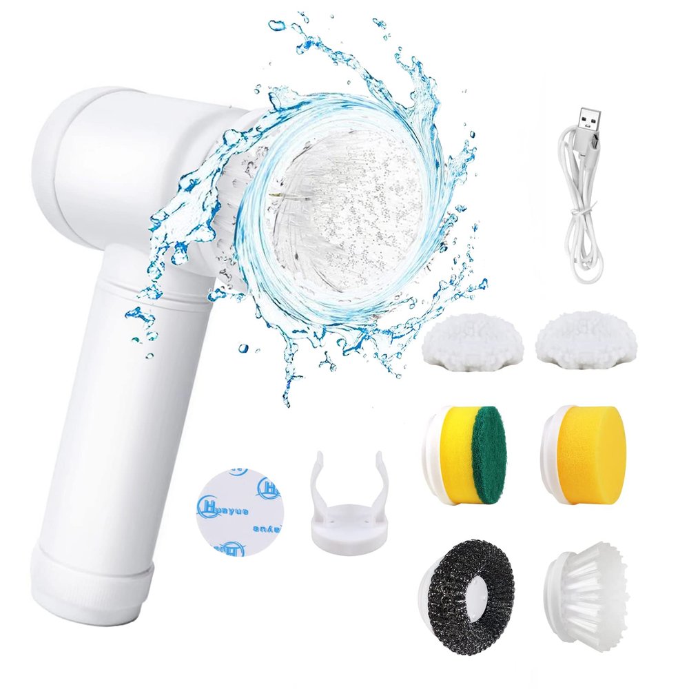 Household Electric Spin Scrubber, Cordless Power Cleaning Brush with 6 Replaceable Brush Heads, Handheld Shower Cleaner Brush, Rechargeable Scrub Brush for Kitchen, Bathroom, Wall