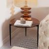 Artloge Modern End Table Round Tempered Glass Top Metal Legs 19.8 in Brown view 1