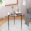 Artloge Modern End Table Round Tempered Glass Top Metal Legs 19.8 in Brown view 4