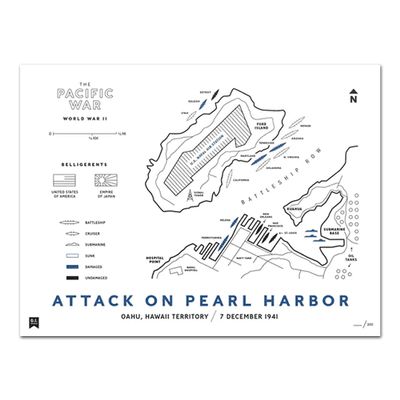 G.I. Prints Attack on Pearl Harbor Battle Map, Vintage World War II Poster, Handcrafted Memorabilia Art for Military & History Collectors, Unframed, 16" x 12"