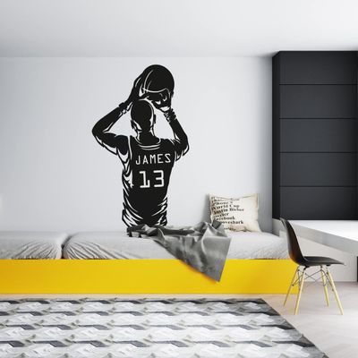 Personalized Wall Decals - Sticker Basketball Guy with Ball - Custom Name and Number Vinyl Decor - Choose You Own Design Quality Sports Art Decoration for Bedroom and Playroom Boys and Men 46x27