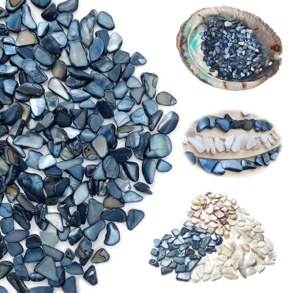 Yew & Tulip Natural Crushed Shells Chips, 64 oz (4 lb) Irregular Mother of Pearl Mosaic Fragments for Crafts, Home Dcor, Vase Filler, Wedding, Wedding, DIY (64 oz (4 lb), Dark Blue)