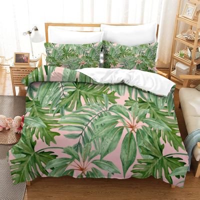 Plant Duvet Cover Set, Watercolor Tropical Palm Leaves Colorful Illustration Natural Feelings, Decorative 3 Piece Bedding Set with 2 Pillow Shams, Lime Green Twin 68x86 inch173x218 cm