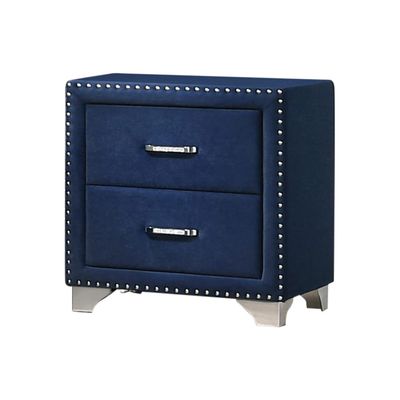 simple relax 2 Drawers Velvet Nightstand, Pacific Blue, Chrome