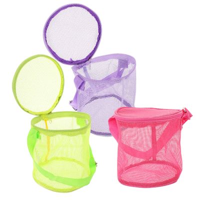 Vaguelly 3pcs Capacity Boys and Girls Beach Storage Buckets Mesh Design Portable Sand Toy Organizers for Beach Swimming Camping Outdoor Fun