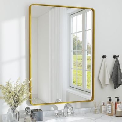 SCWF-GZ 24x36 Mirror Rectangle Full Length Wall Mounted or Against Wall Aluminum Alloy Metal Frame Dressing Mirrors for Entryway Bedroom Bathroom Living Room 36x24 inch Gold