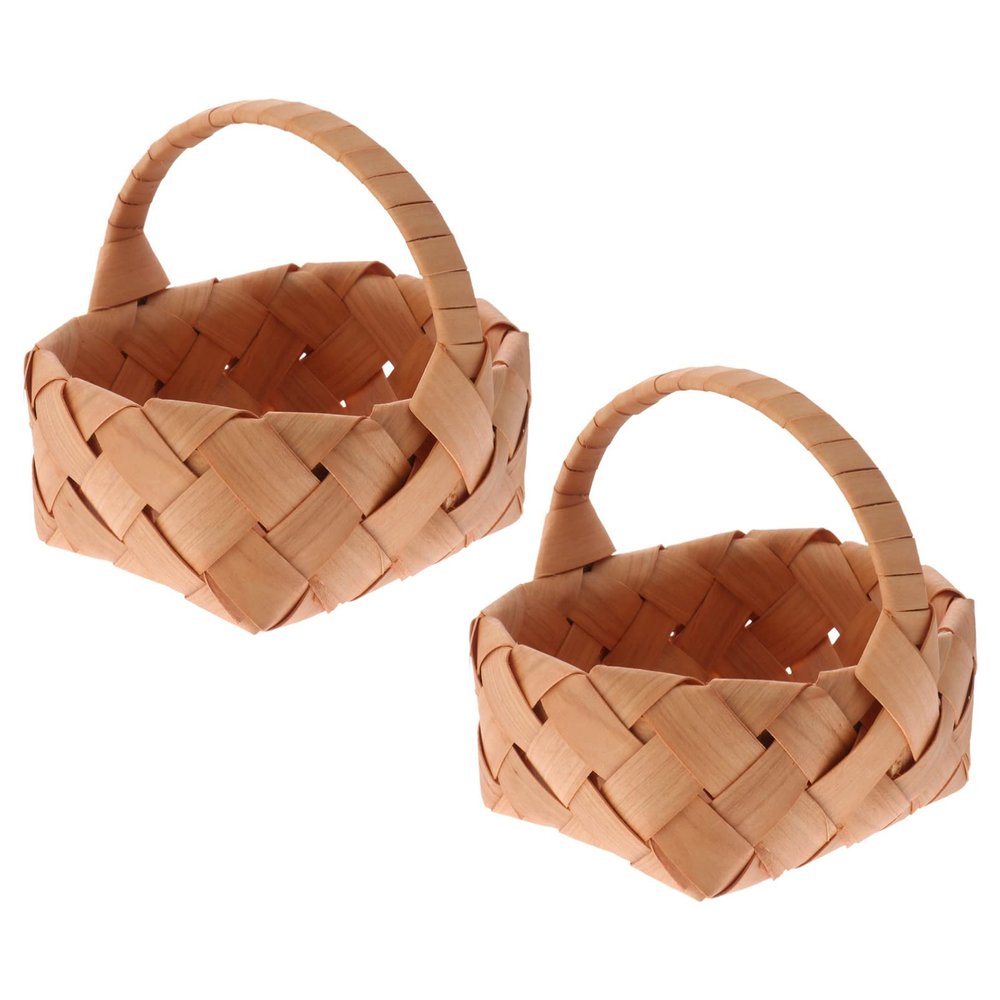 2 Pcs Wedding Basket Weaving Basket Wooden Storage Woven Handheld Tote s Handheld Wooden Wood Storage Picnic Woven Container