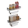 BESy Floating Shelves Wall Mounted Storage Shelves with Towel Rack Rails Bar, Paper Towel Holder with Shelf for Kitchen, Bathroom Tissue Roll Hanger, Black Metal Frame, Set of 2 White view 1