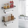 BESy Floating Shelves Wall Mounted Storage Shelves with Towel Rack Rails Bar, Paper Towel Holder with Shelf for Kitchen, Bathroom Tissue Roll Hanger, Black Metal Frame, Set of 2 White view 2