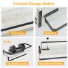BESy Floating Shelves Wall Mounted Storage Shelves with Towel Rack Rails Bar, Paper Towel Holder with Shelf for Kitchen, Bathroom Tissue Roll Hanger, Black Metal Frame, Set of 2 White view 4