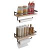 BESy Floating Shelves Wall Mounted Storage Shelves with Towel Rack Rails Bar, Paper Towel Holder with Shelf for Kitchen, Bathroom Tissue Roll Hanger, Matte Black Metal Frame, Set of 2 Natural view 1