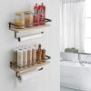 BESy Floating Shelves Wall Mounted Storage Shelves with Towel Rack Rails Bar, Paper Towel Holder with Shelf for Kitchen, Bathroom Tissue Roll Hanger, Matte Black Metal Frame, Set of 2 Natural view 2