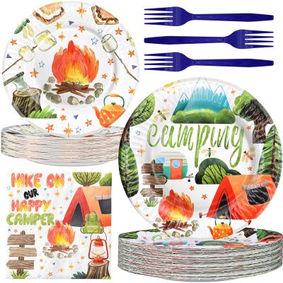 Camping Party Decorations - Camping Themed Paper Plates and Napkins for Kids Birthday Party, Serves 20 Guests