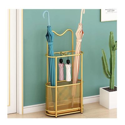 Umbrella Stand Racks Wrought Iron Umbrella Holder, Hallway Entry Umbrella Organizer with Drip Tray, Home Office Decorative Umbrella Basket, 28x14x65cm (Color : Gold)