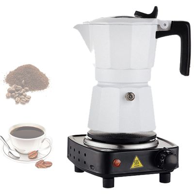Aluminum Stovetop Espresso Maker,2-Cup(3 Oz - 90 Ml) Moka Pot,for Gas or Electric Stove Top,Classic Italian and Cuban Coffee Percolator,for Coffee Latte Mocha Cappuccino Macchiato,White-2-Cup/500W