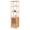 Giantex Bamboo Storage Cabinet, 4-Tier Slim Shelving Unit with Shutter Door & Anti-Toppling Device, Freestanding Tower Corner Rack Floor Cabinet for Bathroom, Living Room, Kitchen, Natural view 1