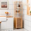 Giantex Bamboo Storage Cabinet, 4-Tier Slim Shelving Unit with Shutter Door & Anti-Toppling Device, Freestanding Tower Corner Rack Floor Cabinet for Bathroom, Living Room, Kitchen, Natural view 2