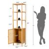 Giantex Bamboo Storage Cabinet, 4-Tier Slim Shelving Unit with Shutter Door & Anti-Toppling Device, Freestanding Tower Corner Rack Floor Cabinet for Bathroom, Living Room, Kitchen, Natural view 3