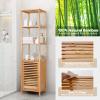 Giantex Bamboo Storage Cabinet, 4-Tier Slim Shelving Unit with Shutter Door & Anti-Toppling Device, Freestanding Tower Corner Rack Floor Cabinet for Bathroom, Living Room, Kitchen, Natural view 4