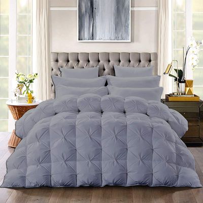 100% Organic Cotton 5 Piece Baffle Box Stitched Pinch Pleated Olympic Queen Comforter Set Lightweight Soft 600 GSM Light Grey Duvet Insert Olympic Queen (98'' x 98'')