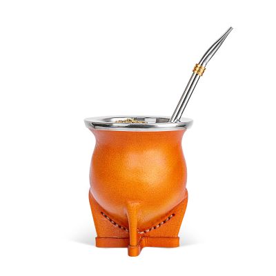 Argentina Yerba Mate Cup With Ceramic liner Straw Tea Gourd Mug One Bombilla Mate a Cleaning Brush (brown)