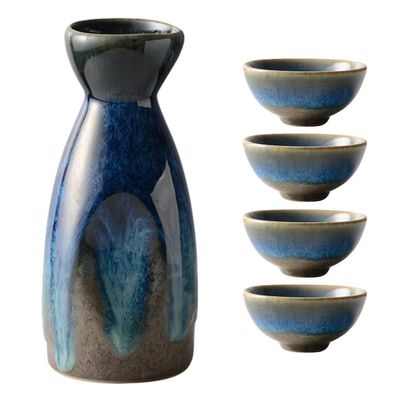 1set Ceramic Sake Pot Assorted Sake Cups Traditional Japanese Style for Home and Restaurants Smooth Rim Design for Comfortable Use