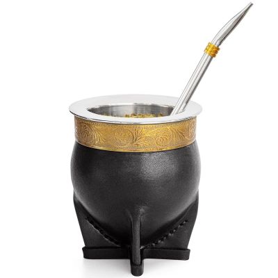 Cuopru 304 Stainless Steel Argentina Imperial Yerba Mate Cup With Straw Tea Gourd Mug One Bombilla Mate (Straw) a Cleaning Brush (Black)
