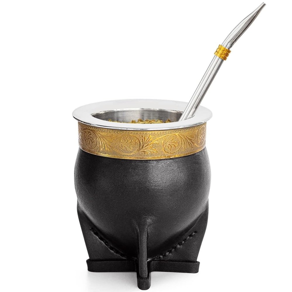 Cuopru 304 Stainless Steel Argentina Imperial Yerba Mate Cup With Straw Tea Gourd Mug One Bombilla Mate (Straw) a Cleaning Brush (Black)