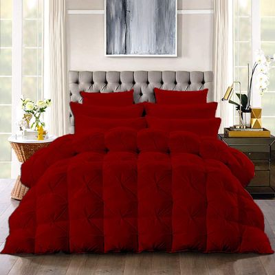 100% Organic Cotton 5 Piece Baffle Box Stitched Pinch Pleated Palatial King Comforter Set Lightweight Soft 600 GSM Burgundy Duvet Insert Palatial King 120x98