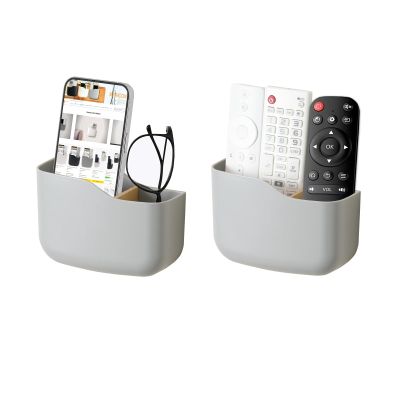 SUNFICON Wall Mount Remote Holder TV FAN Remote Control Holder Bedside Caddy Wall Organizer Phone Holder for Office Adhesive Media Player Controller Holder Box Tray Home Desk Nightstand 2 PACK GRAY