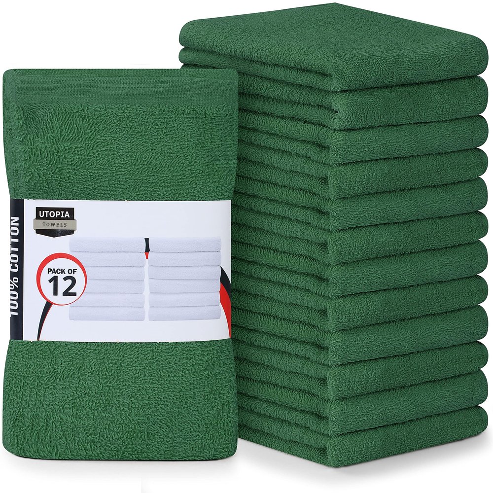 Utopia Towels Kitchen Bar Mops, 12 Pack, 16x19 in 100% Cotton, Hunter Green