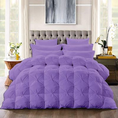 100% Organic Cotton 5 Piece Baffle Box Stitched Pinch Pleated Palatial King Comforter Set Lightweight Soft 600 GSM Lavender Duvet Insert Palatial King 120x98