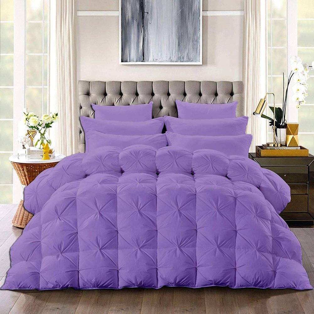 100% Organic Cotton 5 Piece Baffle Box Stitched Pinch Pleated Palatial King Comforter Set Lightweight Soft 600 GSM Lavender Duvet Insert Palatial King 120x98