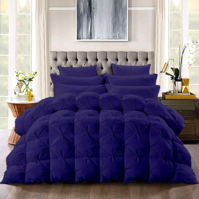 100% Organic Cotton 5 Piece Baffle Box Stitched Pinch Pleated Full Comforter Set Lightweight Soft 600 GSM Navy Blue Duvet Insert Full (90'' x 90'')