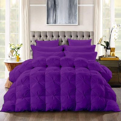 100% Organic Cotton 5 Piece Baffle Box Stitched Pinch Pleated Super King Comforter Set Lightweight Soft 600 GSM Purple Duvet Insert Super King 120x120