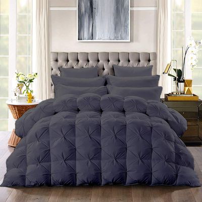 100% Organic Cotton 5 Piece Baffle Box Stitched Pinch Pleated King Comforter Set Lightweight Soft 600 GSM Dark Grey Duvet Insert King (106'' x 90'')