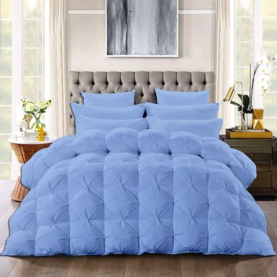 100% Organic Cotton 5 Piece Baffle Box Stitched Pinch Pleated Olympic Queen Comforter Set Lightweight Soft 600 GSM Sky Blue Duvet Insert Olympic Queen (98'' x 98'')