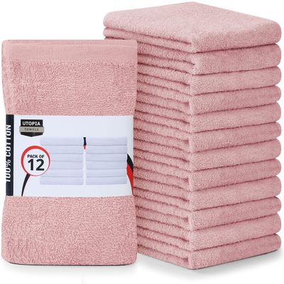 Utopia Towels Kitchen Bar Mops, Pack of 12, 16 by 19 Inches, 100% Cotton Super Absorbent Dusty Pink Towels, Multi-Purpose Cleaning Towels for Home and Kitchen Bars