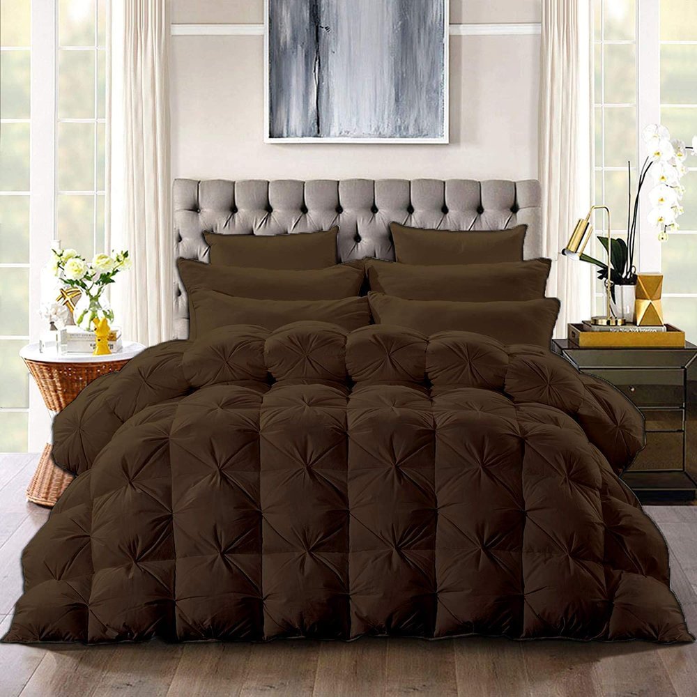 100% Organic Cotton 1 Piece Baffle Box Stitched Pinch Pleated Twin XL Comforter Set Lightweight Soft 600 GSM Chocolate Duvet Insert Twin-XL (68'' x 90'')