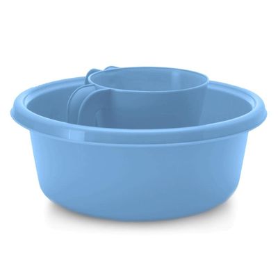 YBM Home Square Plastic Basin Set, Long-Lasting, for Ritual Hand Wash Cup, Small, Light Blue
