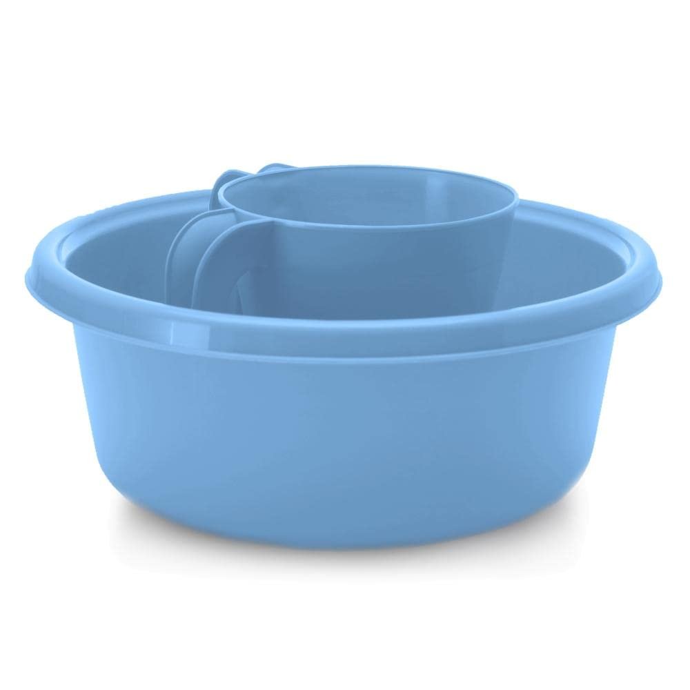 YBM Home Square Plastic Basin Set, Long-Lasting, for Ritual Hand Wash Cup, Small, Light Blue