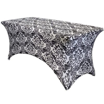 YOUR CHAIR COVERS - 6ft Black and White Damask Rectangular Spandex Table Covers Fitted Tablecloth Wedding Event Patio Decorations Elastic Fabric Stretch for Folding Table