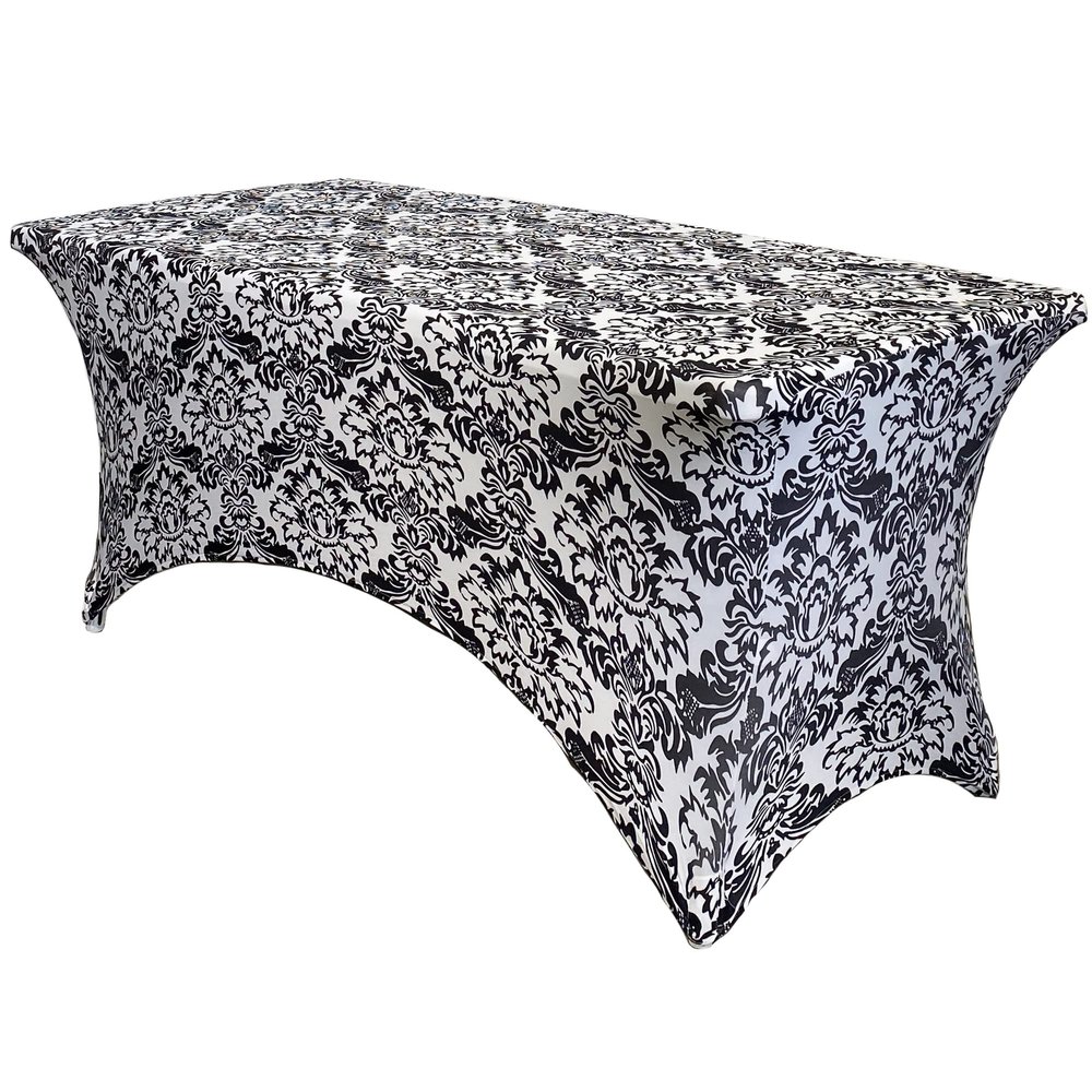 YOUR CHAIR COVERS - 6ft Black and White Damask Rectangular Spandex Table Covers Fitted Tablecloth Wedding Event Patio Decorations Elastic Fabric Stretch for Folding Table