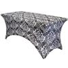 YOUR CHAIR COVERS - 6ft Black and White Damask Rectangular Spandex Table Covers Fitted Tablecloth Wedding Event Patio Decorations Elastic Fabric Stretch for Folding Table view 1