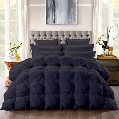 100% Organic Cotton 1 Piece Baffle Box Stitched Pinch Pleated Olympic Queen Comforter Set Lightweight Soft 600 GSM Black Duvet Insert Olympic Queen (98'' x 98'')