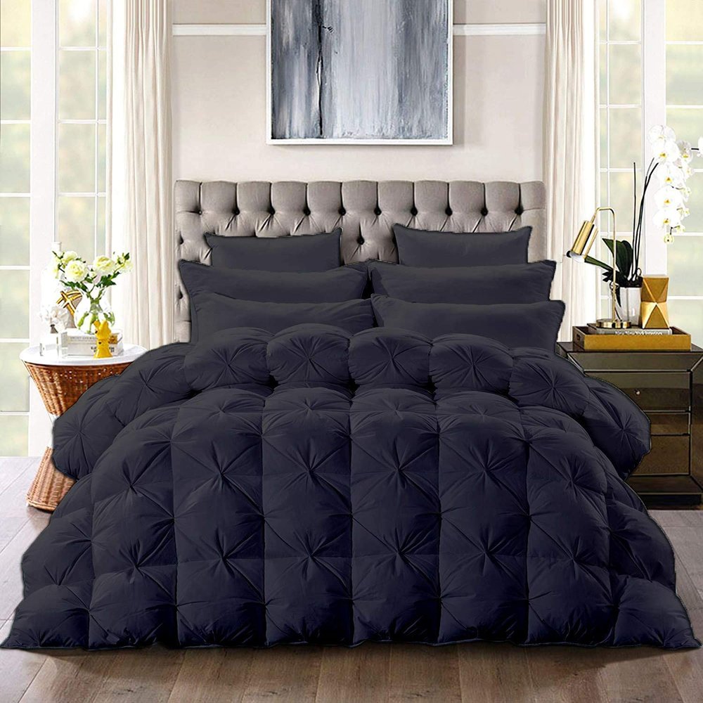 100% Organic Cotton 1 Piece Baffle Box Stitched Pinch Pleated Olympic Queen Comforter Set Lightweight Soft 600 GSM Black Duvet Insert Olympic Queen (98'' x 98'')