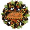Happy Halloween Orange Black and Green Argyle Black Deco Mesh Wreath. Available in 24 inch and 28 inch diameters view 1
