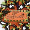 Happy Halloween Orange Black and Green Argyle Black Deco Mesh Wreath. Available in 24 inch and 28 inch diameters view 2